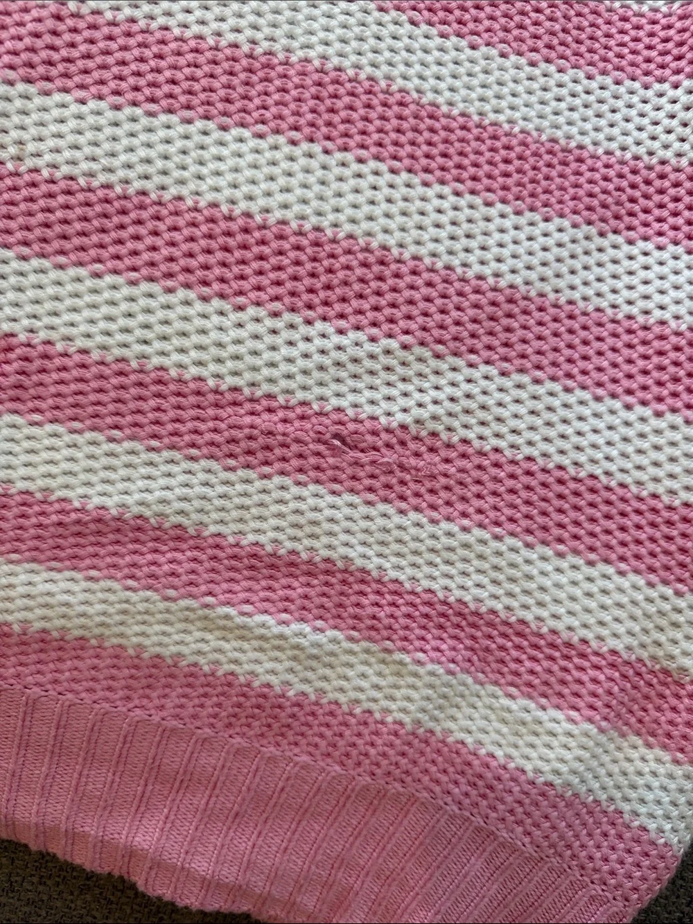 PINK Victoria's Secret Pink & White Striped V-Neck Button Sweater